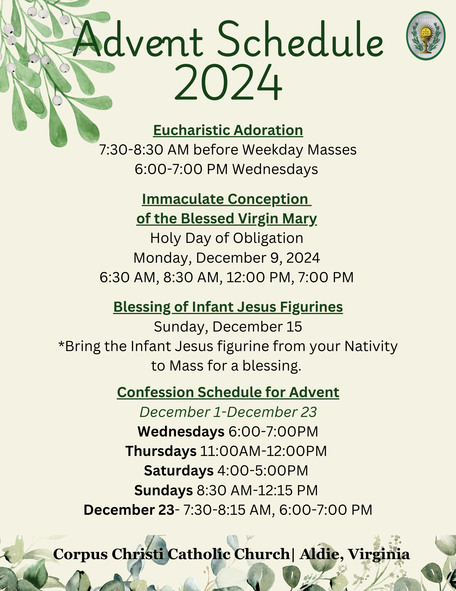 Advent Schedule 2024 