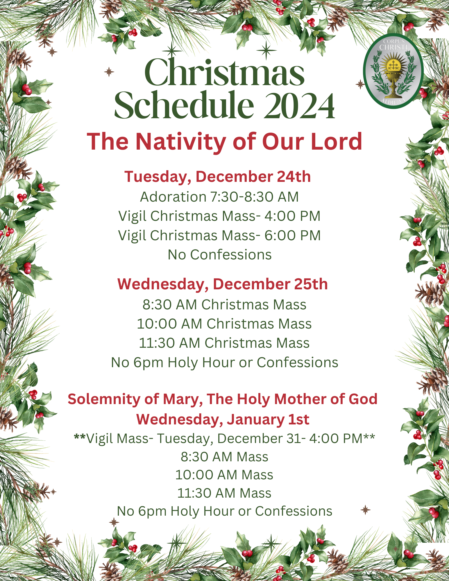 Christmas Schedule